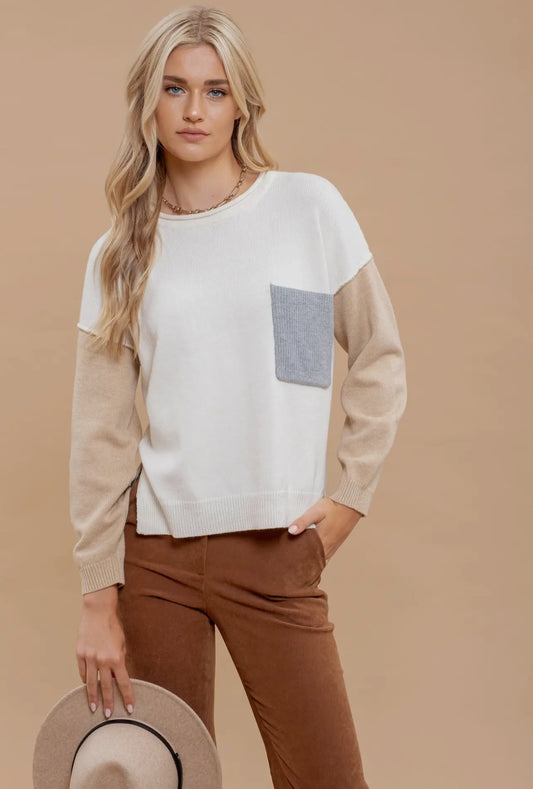 Color block Raw Edge Sweater