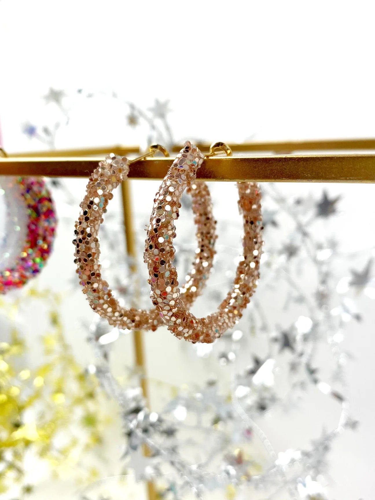 Glitter Hinge Hoops- Rose Gold