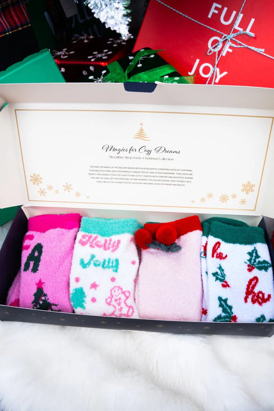 Holiday Phrases Fuzzy 4 Pair Socks Set